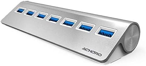 Achoro 7 Ports USB 3.0 Hub, Triangle Aluminum Alloy USB Port Expander, High-Speed USB Splitter for Computer, PC, iMac, MacBook, Windows, Desktop, Laptop – Multi USB Hub
