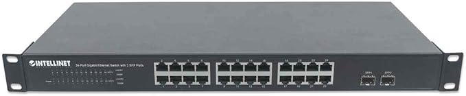 Intellinet 24 Port Gigabit Ethernet Switch with 2 SFP Ports – Unmanaged - Rackmount / Desktop, Fanless & Quiet, Sturdy Metal, 52 Gbps Switch Fabric – 3 Yr Mfg Warranty - 561044