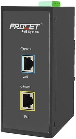 PROCET 10 Gbps Gigabit PoE++ Injector Din Rail, 60W Industrial Boost PoE Adapter with Wide Temp -40°F to 149°F, 6KV Surge Protection, 12-55V DC Input, IEEE802.3af/802.3at/802.3bt, PT-PSE105GB-E-10