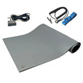 RubberStat Dual Layer ESD Compliant Workstation Rubber Table Mat Kit, Soldering, Cell Phone Repair, with Wrist Strap Set and Ground Cord - 48"x48" Grey