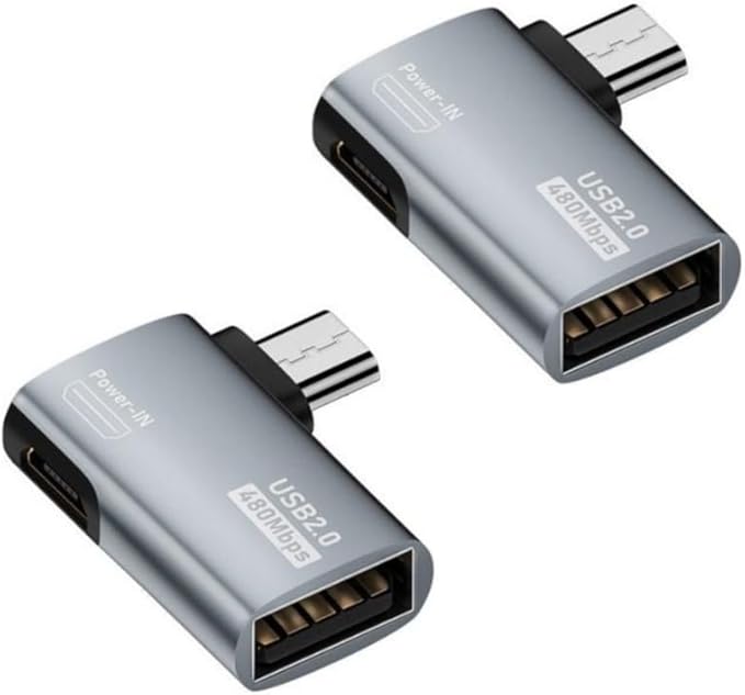 Powered Right Angle USB 2.0 Micro Male to USB Female Host OTG Adapter for Samsung, Firestick，PS Classic，SNES Mini,NES/SNES Classic,Chromecast and More Smartphone or Tablet (2 Pack)