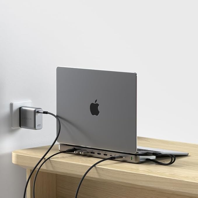 Satechi Dual USB C Docking Station and Stand with Dual 4K HDMI, Display Port, 75W USB-C PD Charging, 2 USBC Data, 2 USB-A, Ethernet, SATA and NVMe SSD Enclosure, for MacBook and Windows