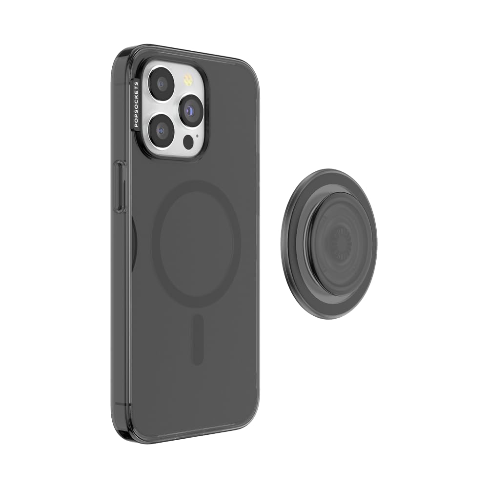 PopSockets iPhone 15 Pro Max Phone Case with MagSafe, Wireless Charging Compatible, Black - Translucent Black