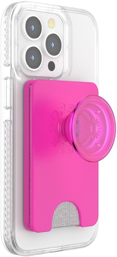 PopSockets Phone Wallet with Expanding Grip and Adapter Ring for MagSafe, Phone Card Holder, Wireless Charging Compatible, Wallet Compatible with MagSafe - Magenta