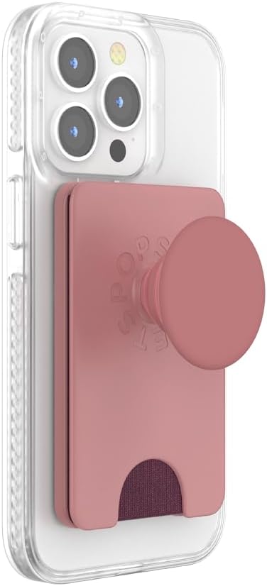 PopSockets Phone Wallet with Expanding Grip and Adapter Ring for MagSafe, Phone Card Holder, Wireless Charging Compatible, Wallet Compatible with MagSafe - Clay