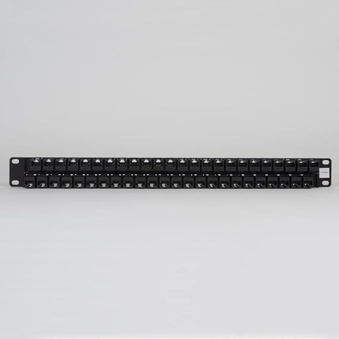 ICC CAT5e Feed-Through Patch Panel, 48 Port, 1U Rackmount, RJ45 Ethernet Patch Panel, No Punch Down, PoE++ and TAA Compliant, Black
