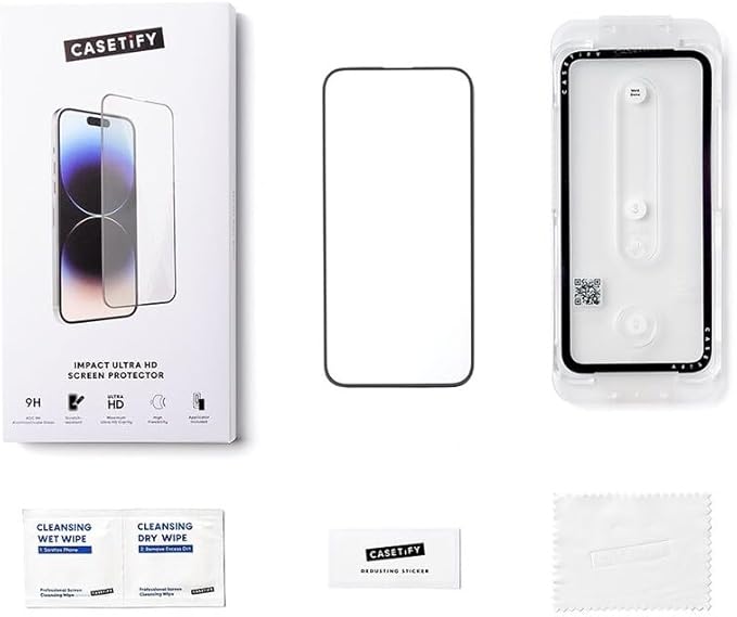CASETiFY Impact Ultra HD Screen Protector [Strengthened 9H aluminosilicate glass, applicator included] for iPhone 15