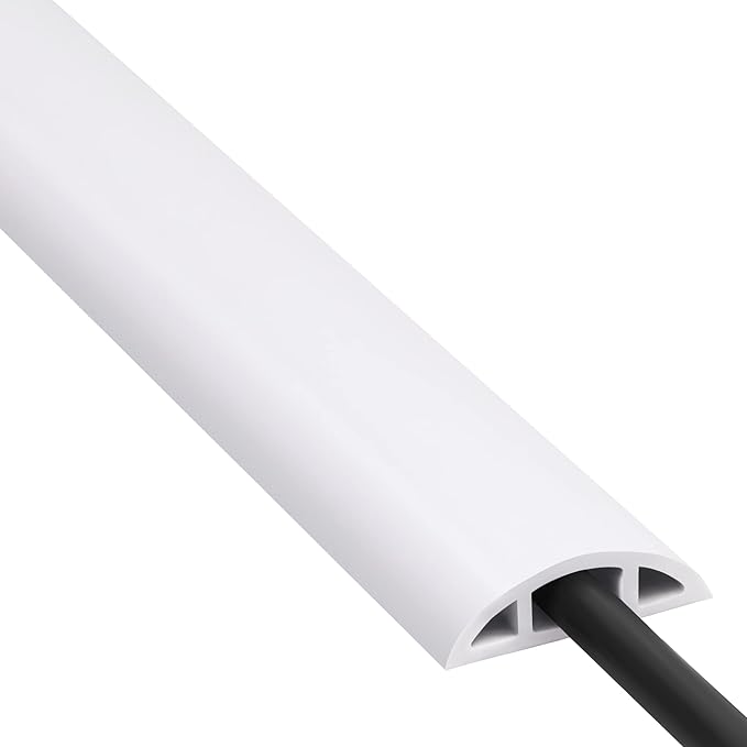 Floor Cord Cover 4ft, Cord Hider Floor White, Floor Cable Management Prevent Cable Trips, Floor Cable Cover Wire Covers for Electric Power Extension Cords, Cord Protector Cord Cavity W0.47 x H0.28