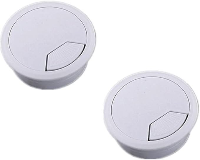 2pcs 2 inch Desk Wire Cord Cable Grommets Hole Cover for Office PC Desk Cable Cord Organizer Plastic Cover Black (White-2Pcs)