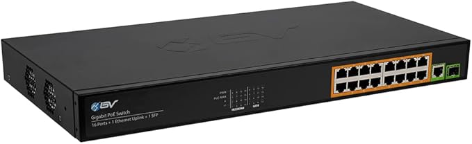 BV-Tech 16 Ports PoE+ Switch (16 Gigabit Ethernet Ports | 1 Ethernet +1 SFP Uplink) -230W - Fanless Desktop Design, Sturdy Metal Housing - 802.3af/at