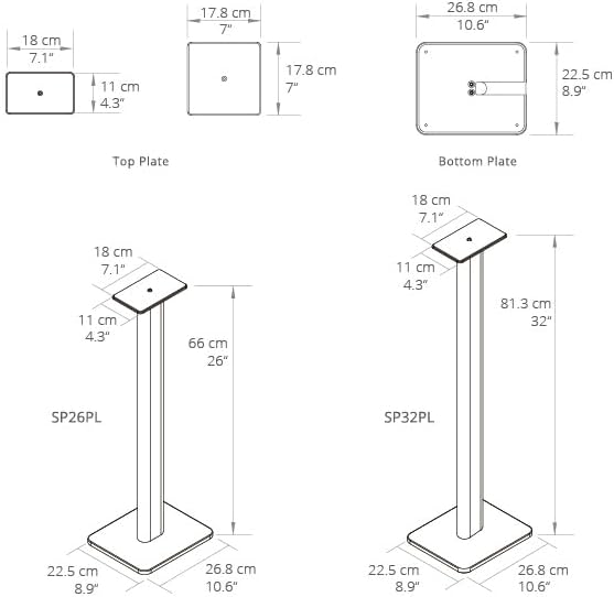 Kanto SP32PLW Universal Speaker Floor Stands for Bookshelf Speakers | 32" Tall | Two Sizes Rotating Top Plate w/Foam Padding | Carpet & Hardwood Feet | Hidden Cables | ¼”-20 Mounting | Pair | White