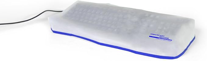 Keyboard Dust Cover, Covers Large Size PC Keyboards, Silky Smooth Antistatic Vinyl, Translucent Coconut Cream Color with Blue Trim, (20W x2H x9D)