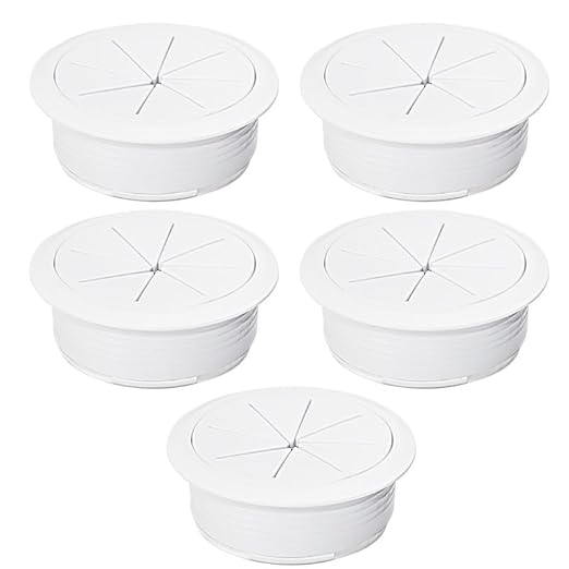 5 Pcs Desk Grommet 2" / 50 mm, Desk Hole Cover for Cables White, Cable Grommet ABS Plastic, Desk Hole Grommet for Home & Office Pc, Detachable Cable Cord Organizer