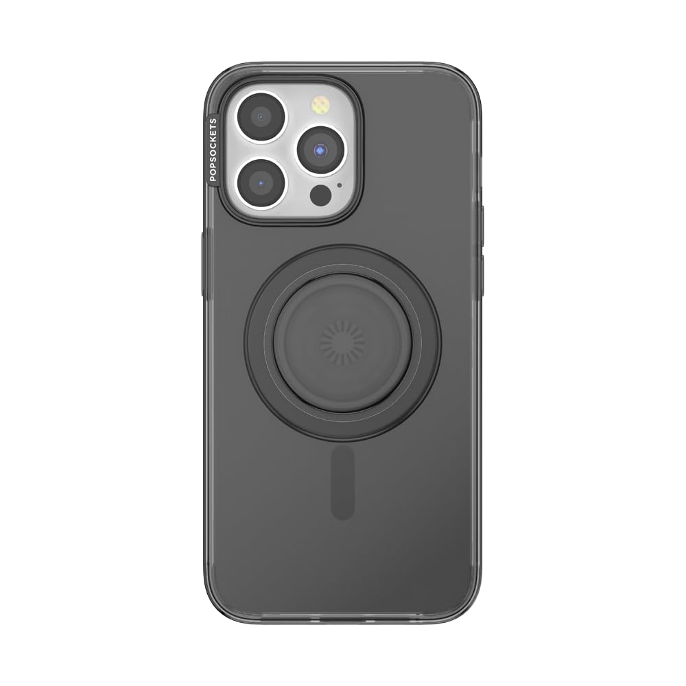 PopSockets iPhone 15 Pro Max Phone Case with MagSafe, Wireless Charging Compatible, Black - Translucent Black