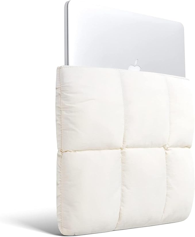 Comfyable Puffy Laptop Sleeve 13 Inch 14 Inch, Quilted Puffer Laptop Carrying Case, Pillow Case Compatible with MacBook Air M4 2025 M3 M2 M1, MacBook Pro M4 Pro/Max, Rice