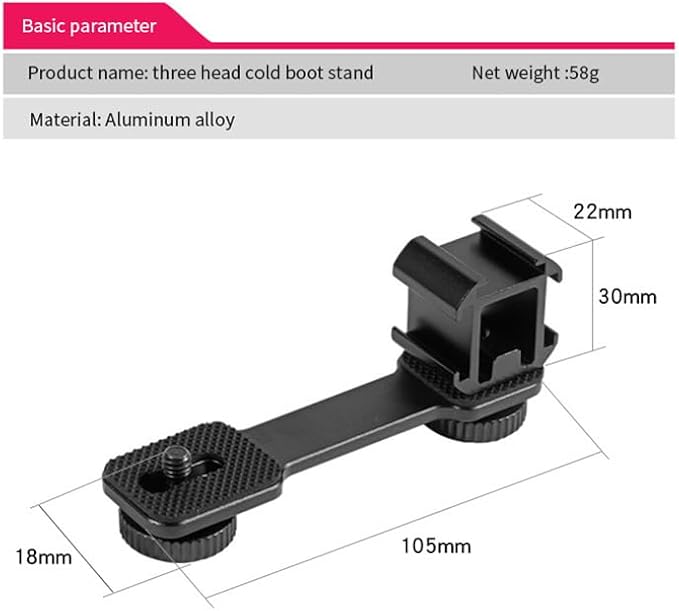 TONHOKJ Triple Cold Shoe Mount Extension Bar, Aluminum Alloy Camera Flash Bracket with 1/4" Tripod Screw Adapter, Mic & LED Light Mount for DSLR, Vlogging, Livestreaming (ST-001)