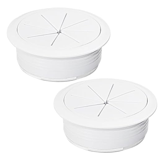 2 Pcs Desk Grommet 2-1/16" / 53 mm, Desk Hole Cover for Cables White, Cable Grommet ABS Plastic, Desk Hole Grommet for Home & Office Pc, Detachable Cable Cord Organizer