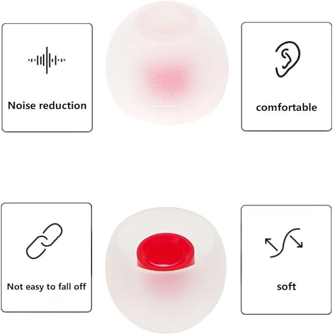 Silicone Earbud Tips - Soft & Comfortable Earphone Cushions, 18 Pairs (S/M/L) - White & Red, Fits 3.8mm-5.5mm Inner Hole, Compatible with Most in-Ear Headphones