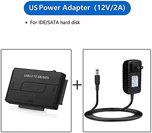 USB 3.0 to SATA IDE Hard Drive Reader, YINNCEEN External Hard Drive Ultra Recovery Converter Universal Hard Drive Adapter Kit for 2.5/3.5 HDD/SSD Hard Drive Disk, Include 12V/2A Power Adapter