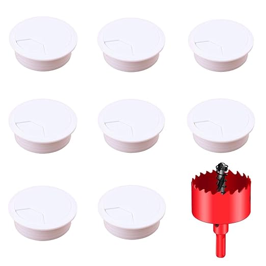 TuTuYa 8PCS Desk Grommet, Desk Grommet 50mm(2Inch) Desk Cable Grommet Desk Cable Hole Covers with Hole Saw, Ideal Solution for Office and Home Table Cable (White, 2Inch_50mm)