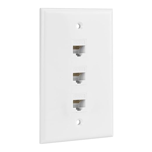 Ethernet Wall Plate, 3 Port Cat6 Female to Female Wall Jack Network RJ45 Keystone wall Outlet