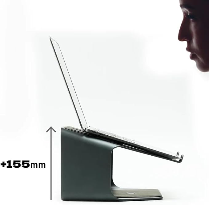 NUMIN Facet Laptop Station Graphite | Laptop Tabletop Stand Tall Height Ventilated | Sturdy Rust Free Metal Design | Anti Slip leatherite Surface | Compatible for MacBook, HP, Dell, Lenovo