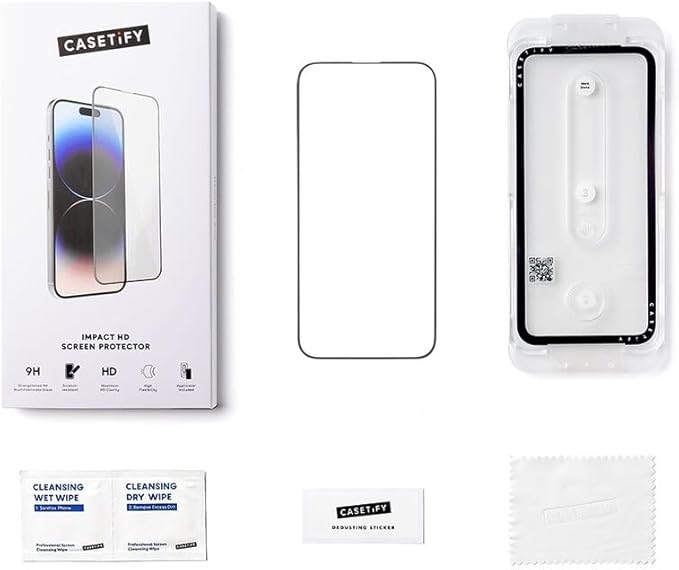 CASETiFY Impact HD Screen Protector [Strengthened 9H aluminosilicate Glass, applicator Included] for iPhone 15 Pro