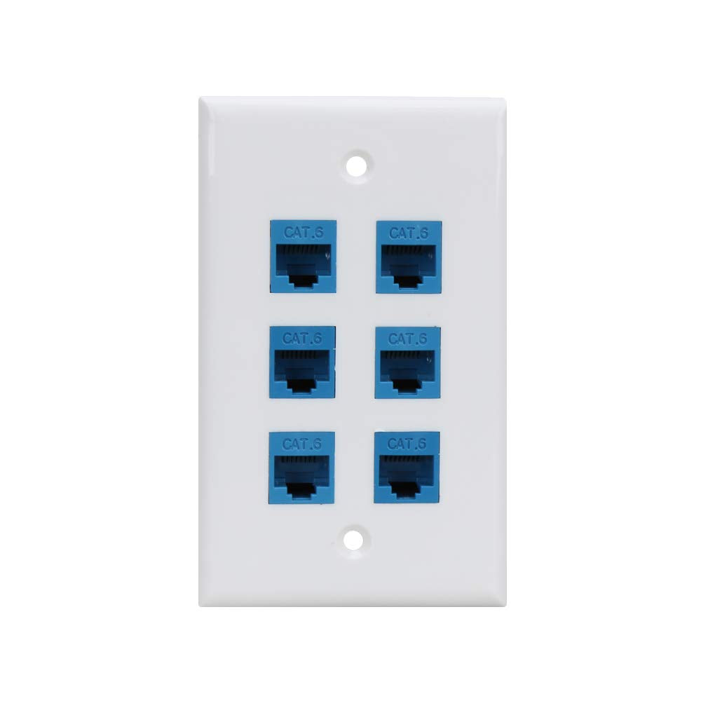 Cat 6 Ethernet Wall Plate 6 Port Blue