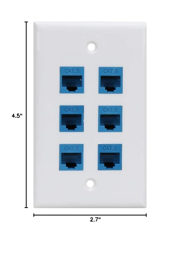 Cat 6 Ethernet Wall Plate 6 Port Blue