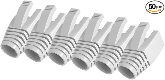 50 Pcs Cat7 Cat7A Cat8 Strain Relief Boot, RJ45 Plug Connector Cover Modular Network Plug Connector Cap Cable Connector Boots, White