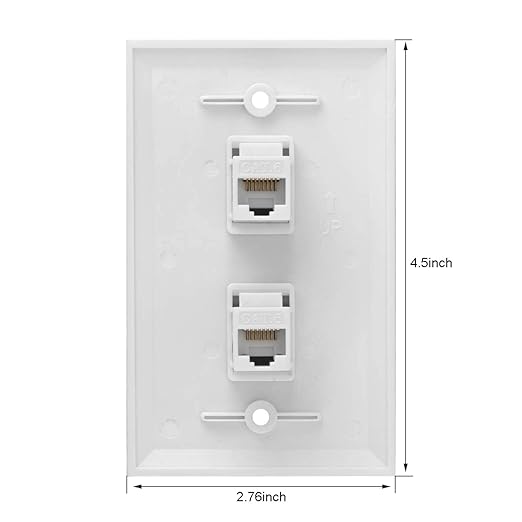 Ethernet Wall Plate, 2 Port Cat 6 RJ45 Keystone Female to Female Wall Plate Compatible with Cat7/6/6e/5/5e Ethernet Devices