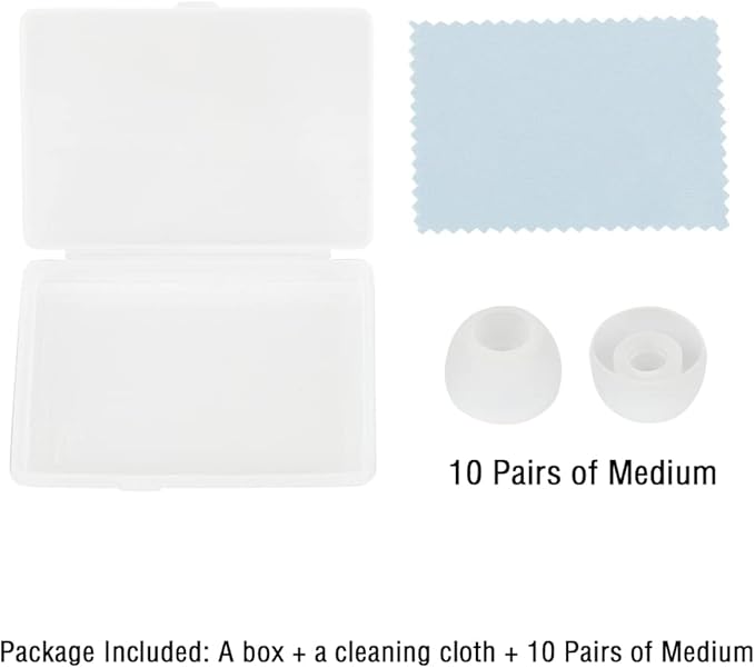 10 Pairs Silicone Medium Replacement Ear Tips - Eartips for In-Ear Headphones - Rubber Tips Earbud Covers - Earbud Cap (White)