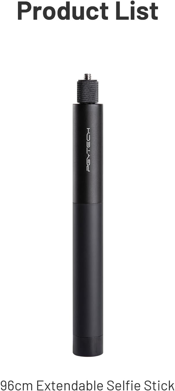 PGYTECH Extendable Selfie Stick (96cm/37.8inch) Aluminum Long Pole Invisible for Insta360 X4/X3, Extension Monopod for GoPro 13/12/11/10 DJI OSMO Pocket 3/2 Action 4/3, AKASO Action Camera Accessories