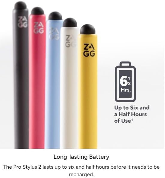 ZAGG Pro Stylus 2 with Active & Capacitive Tips, Palm Rejection, Tilt Recognition, Bluetooth Pairing, Compatible w/iPad Pro 11/12.9 (3,4, & 5 Gen)/Air 10.9/iPad 10.2/9.7/Mini 5/ iPad Air (M2) - White