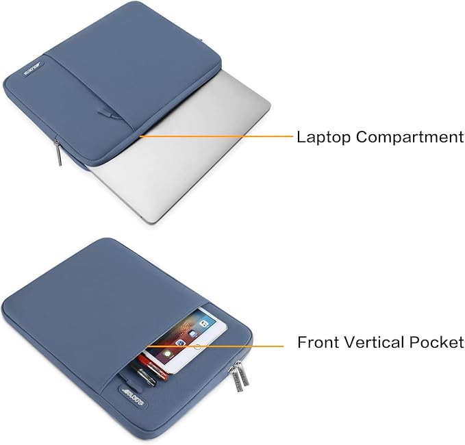 MOSISO Laptop Case 13.3 inch, 13-13.3 inch Laptop Sleeve Compatible with MacBook Air/Pro 13 / Pro 14, HP Dell ASUS Lenovo Notebook, Polyester Vertical Computer Sleeve Bag with Pocket, Steel Blue