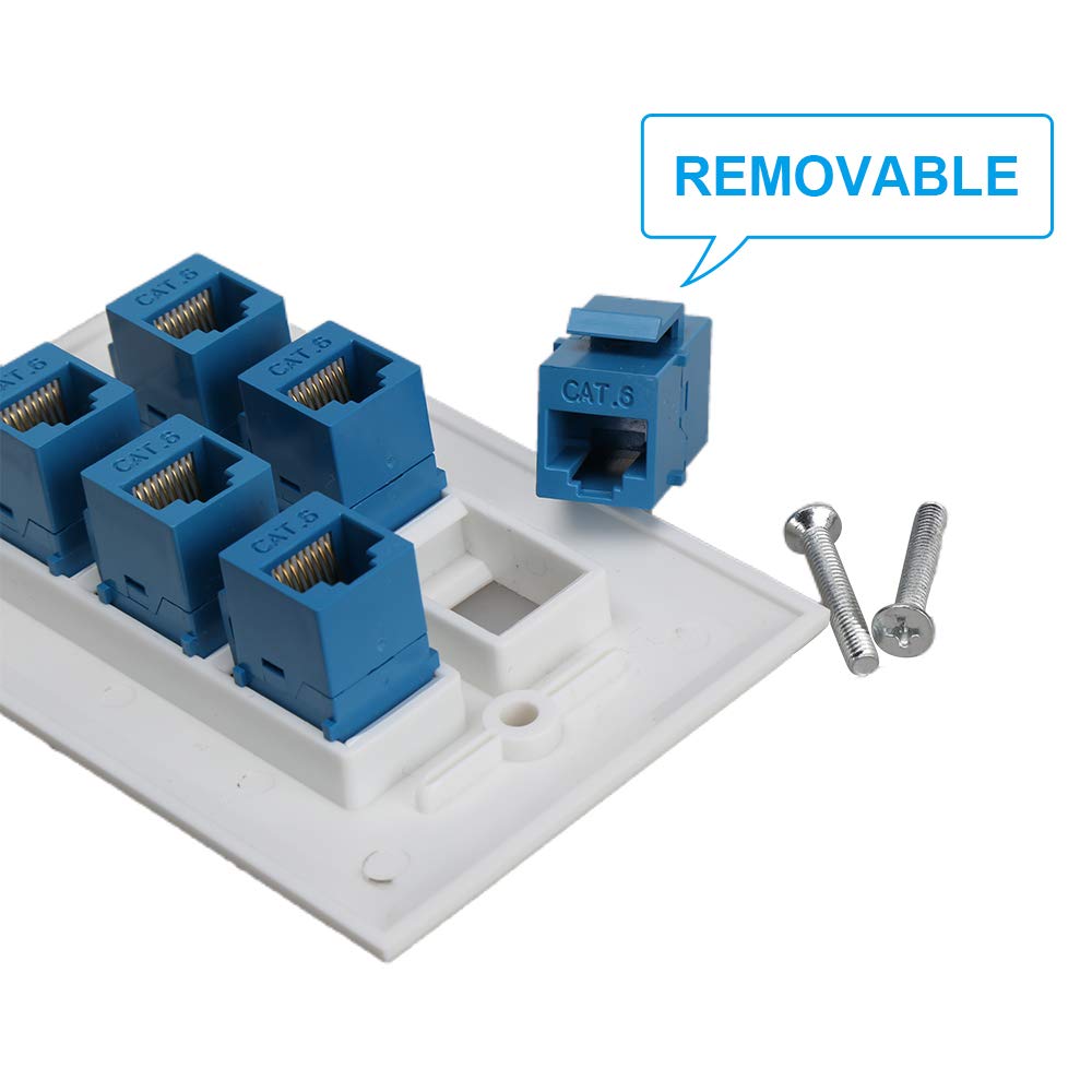 Cat 6 Ethernet Wall Plate 6 Port Blue