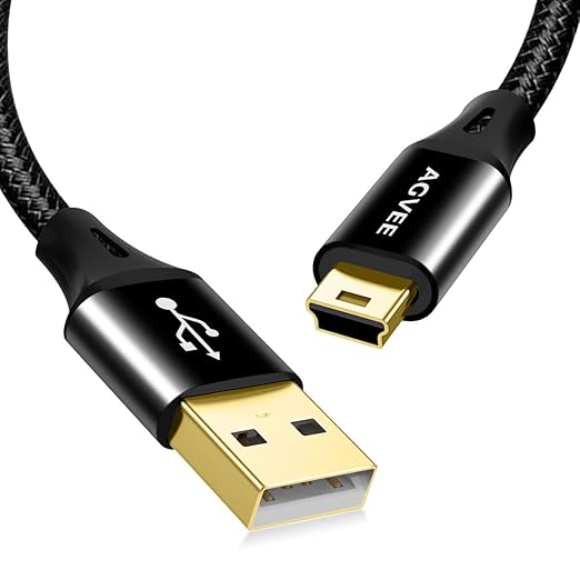 AGVEE 2 Pack 3.3ft Mini USB Cable, Braided Durable USB-A to Mini-B Charger Charging Cord for TI-84, Garmin GPS, Go-Pro Hero 4 3 2 HD, PS3 Controller, Canon Camera, Blue Yeti Microphone, Black