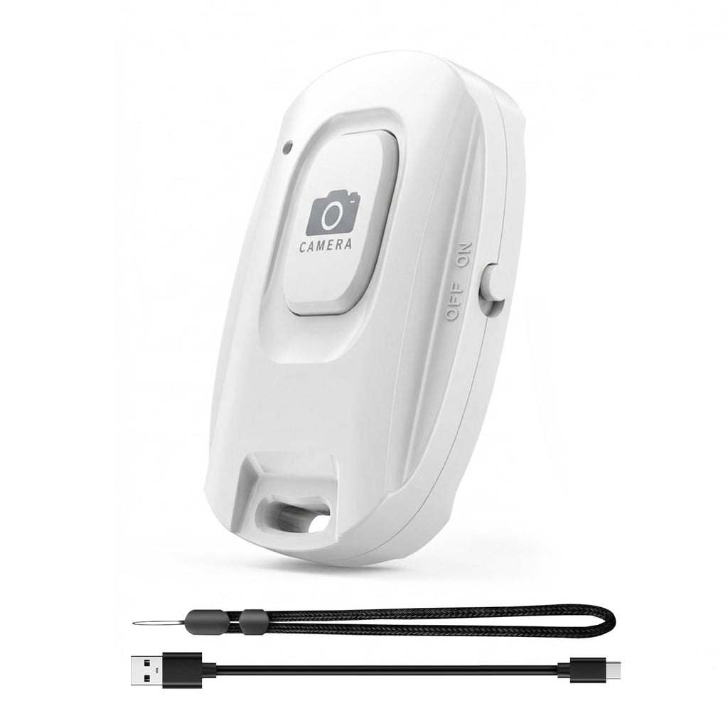 MAIRAN Rechargeable Wireless Camera Remote Shutter for iPhone and Android Smartphones, Bluetooth Phone Remote Control,Selfie Button for Photos and Videos Charging Cable Included-White
