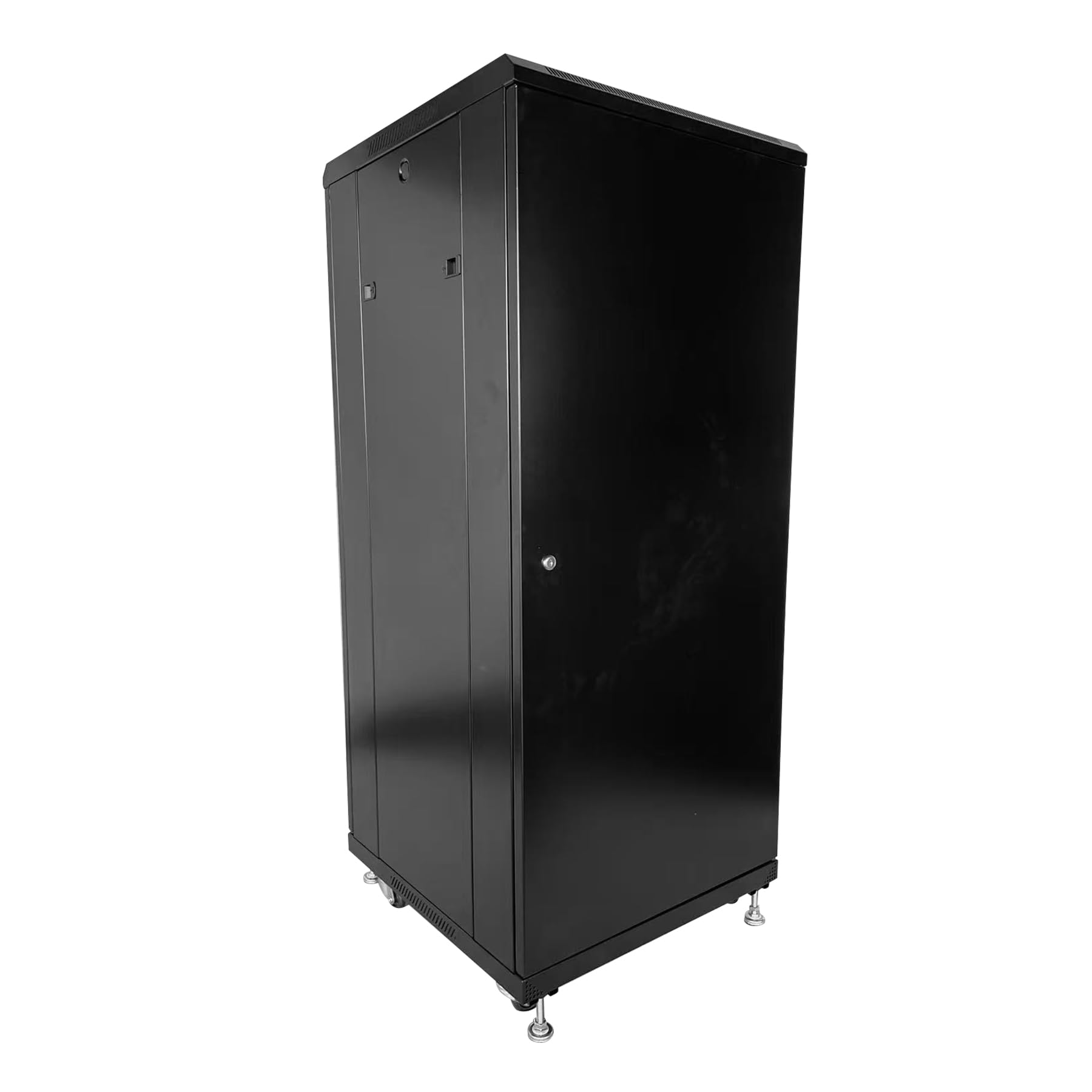 GlobalRack 27U Server Cabinet, Glass Door, Locking Casters, 2 Fans