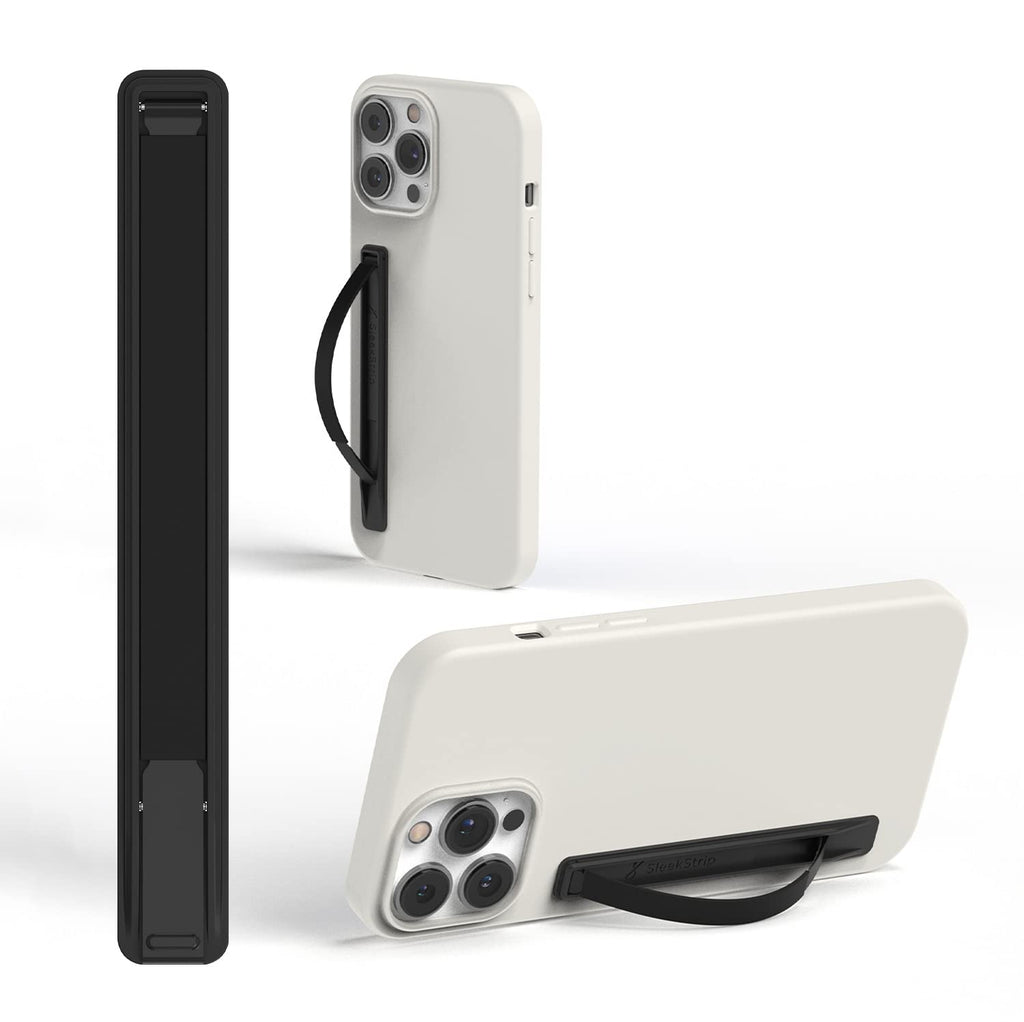 SleekStrip SleekGrip-Essential Ultra Thin Phone Grip Stand,Slim Metal Finger Loop Ring Hand Holder Strap Cell Phone Grips for iPhone 16 Pro Max,17 Air,Android,Case Back - Black x Jet Black