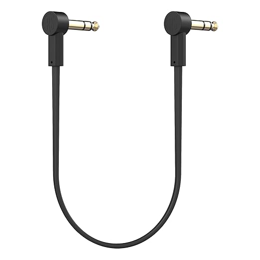 Rock Stock 1/4" Stereo TRS Flat Patch Cables - 18" Ultra-Thin, Right Angle, Low Profile, Gold Plated, Braided Shielding - Maximize Pedalboard Space, Eliminate Noise, Connect Guitar Effects Pedals