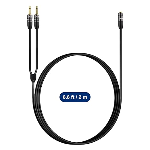 J&D 3.5 mm to 2X 3.5 mm Cable, Gold Plated Joint Copper Shell Heavy Duty 3.5mm 1/8 inch TRS Female to Dual 3.5 mm 1/8 inch TRS Male Y-Splitter Stereo Audio Adapter Cable, 6.6 Feet