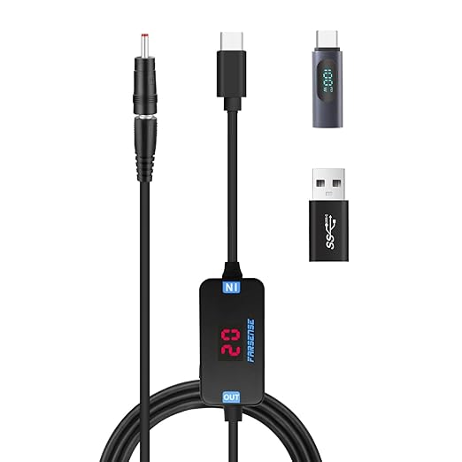FARSENSE USB C to DC Adapter,Barrel PD Trigger Cable(3.3ft) with Type C Male to Femal/USB A to USB C/3.5x1.35mm Tips/,USB to DC Power Cable can Switching and LED Display Voltage