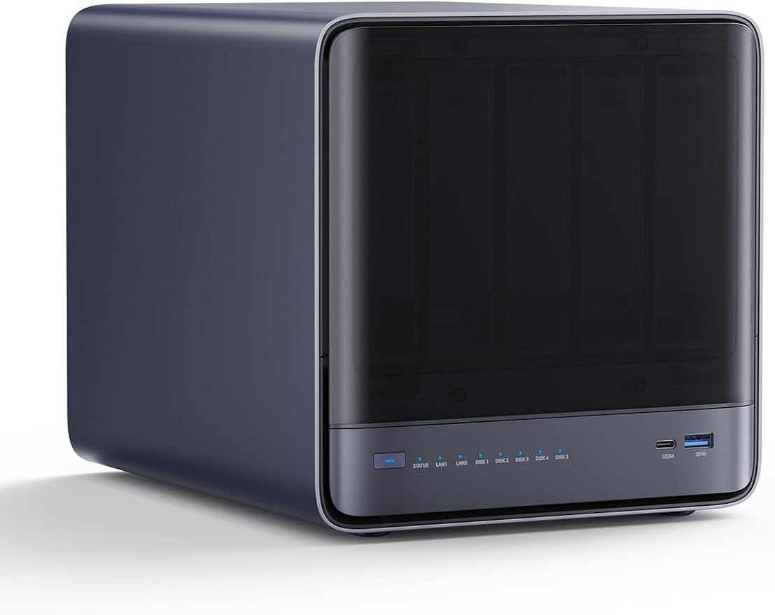 MINISFORUM N5 Pro 5-Bay Desktop AI NAS, AMD Ryzen AI 9 HX PRO 370 12-Core/24T CPU, 128GB SSD, 1x10GbE, 1x5GbE, 1xM.2+2xU.2/M.2 Slots, 2xUSB4(8K), 8K HDMI, OCuLink, Network Attached Storage (Diskless)
