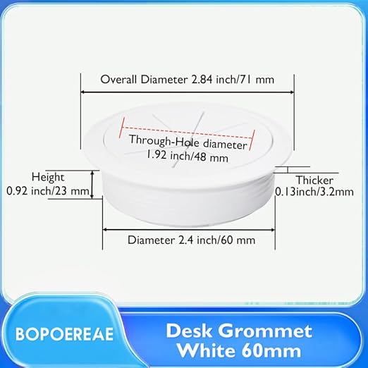 Desk Grommet 2-3/8" (60 mm), Desk Hole Cover for Cables White, Cable Grommet ABS Plastic, Desk Hole Grommet for Office and Home Table Cable, Detachable & Flexible Cable Cord Organizer-4 Pcs