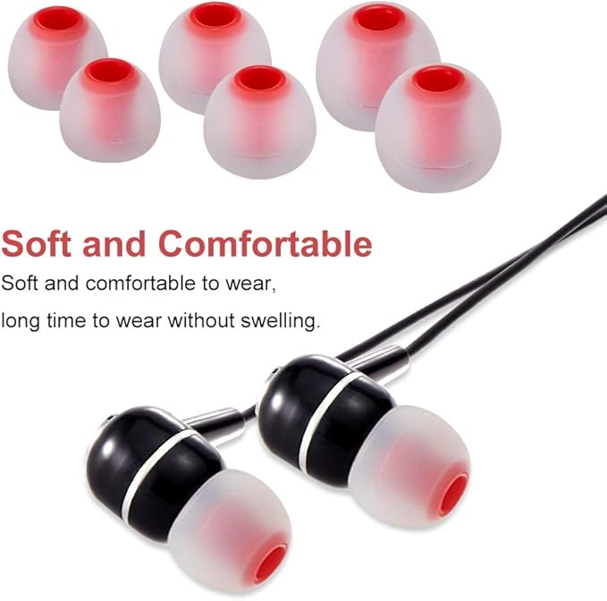 Earbud Tips Soft Silicone Earbuds Replacement Tips Fit for in-Ear Headphones(Inner Hole from 3.8mm - 4.2mm Earphones) 9 Pairs S/M/L,Transparent Red