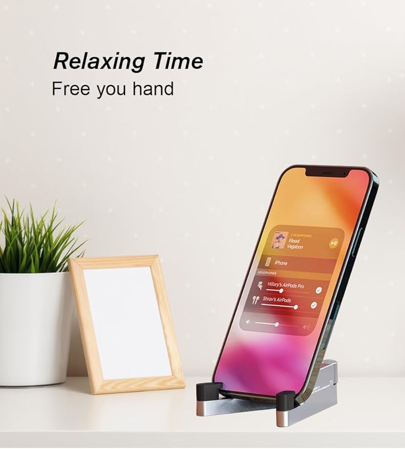 MONEER Cell Phone Stand, Phone Stand for Desk, Foldable & Portable iPhone Stand, Cell Phone Holder Desk Compatible with All Mobile Phone, iPhone, iPad mini, Tablet 4-10.5" (Silver)