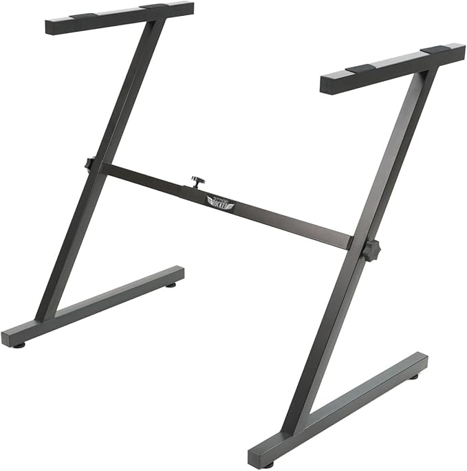 Stage Rocker Z-Style Keyboard Stand, Adjustable Width for 61/88 Key Keyboards, Sturdy & Durable Digital Piano Stand, Easy Storage, Sleek Black.