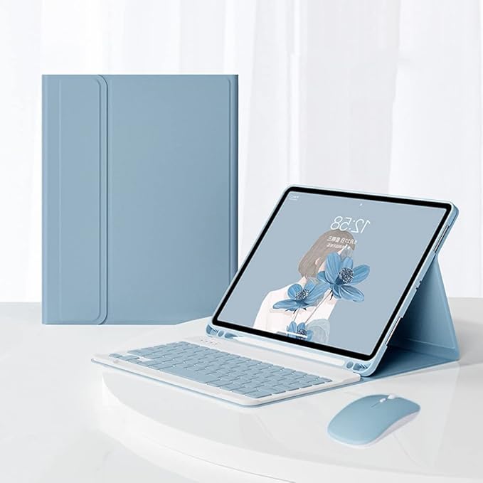 AnMengXinLing Keyboard Case for iPad Air 13 Inch (M3 2025/M2 2024)/Pro 12.9 6th/5th/4th Generation with Mouse Pencil Holder, Magnetically Detachable Keyboard Mouse, Blue