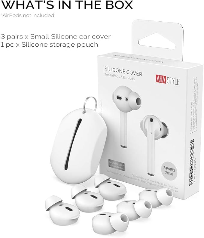 AhaStyle 3 Pairs AirPods Ear Tips Silicone Earbuds Cover [Not Fit in The Charging Case] Compatible with Apple AirPods (3 Pairs Small, White)